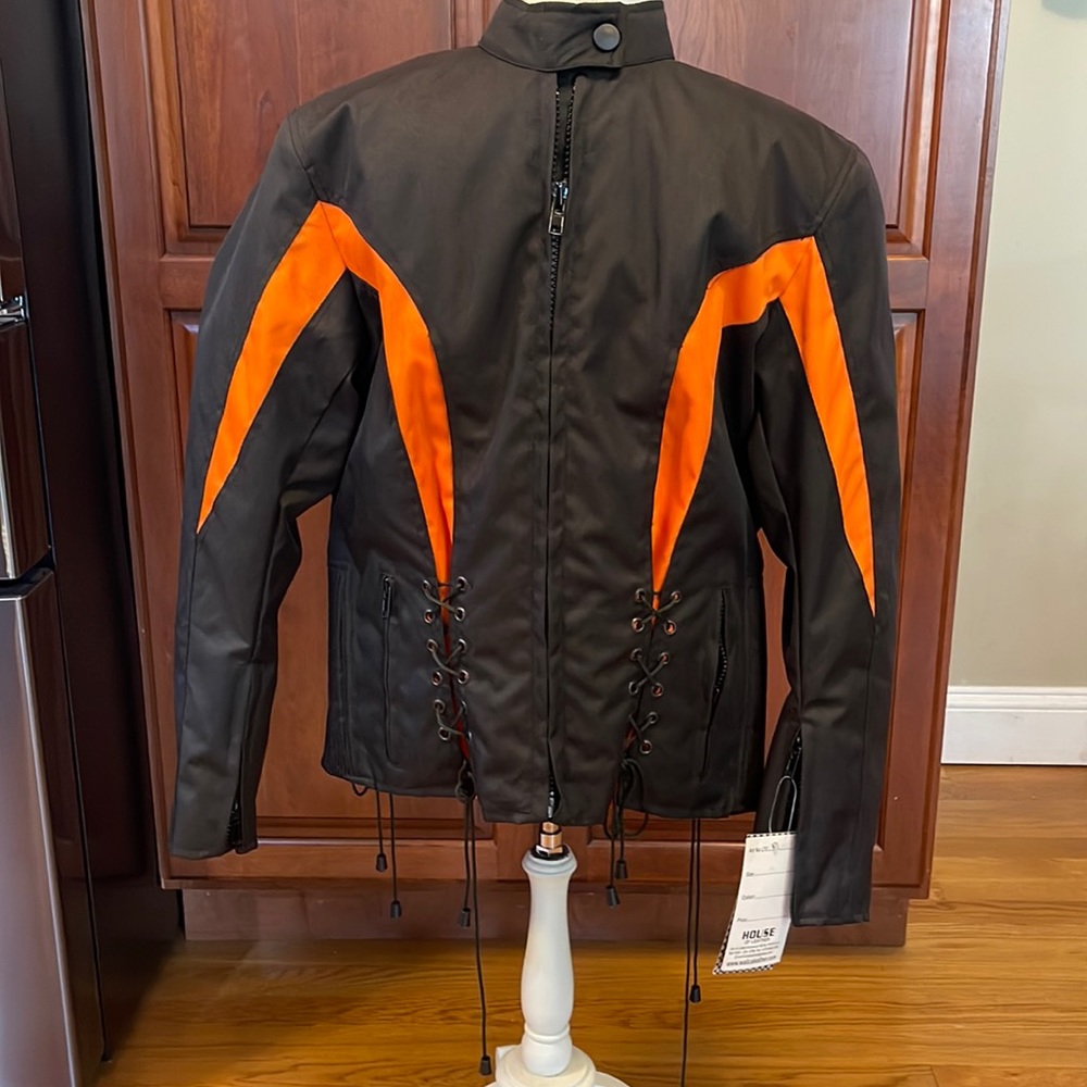 Womens House of Leather Black and Orange Nylon Riding Jacket